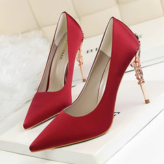 Women's Stiletto High Heels Sexy Pointed Solid PU Leather Shallow Mouth Pumps