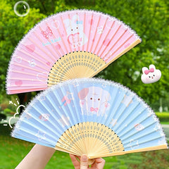Cartoon Pattern Folding Fan Cloth Fan Girl's Birthday Party Accessories