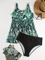  Vacay Tankini Set Women's Plus Tropical Print Round Neck