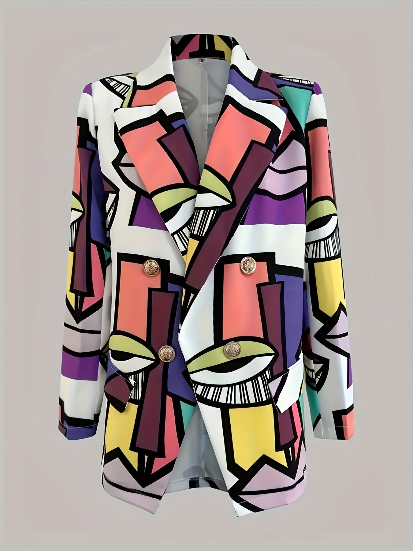  Women's Abstract Print Long Sleeve Blazer