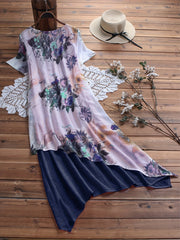 Floral Print Layered V Neck Short Sleeve Dress