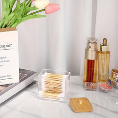 Acrylic Q Tip Dispenser with Bamboo Lid