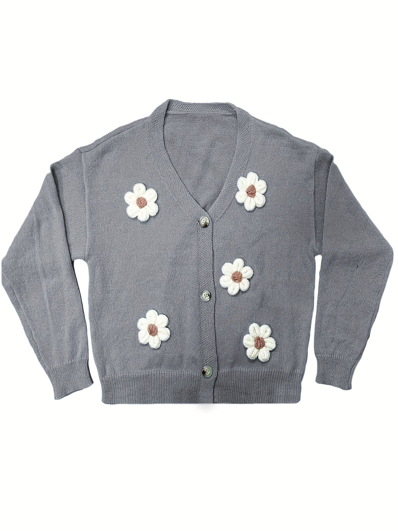  Casual Cardigan Women's Plus Floral Patch Button Decor