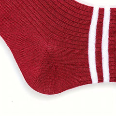 5 Pairs Stripe Print Socks Comfy & Breathable Short Socks Women's Stockings