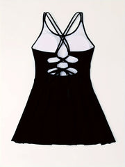  Lace Up Back Ruched One Piece Swimsuit