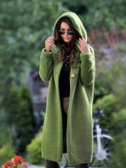 Solid Hooded Button Front Cardigan for Fall & Winter