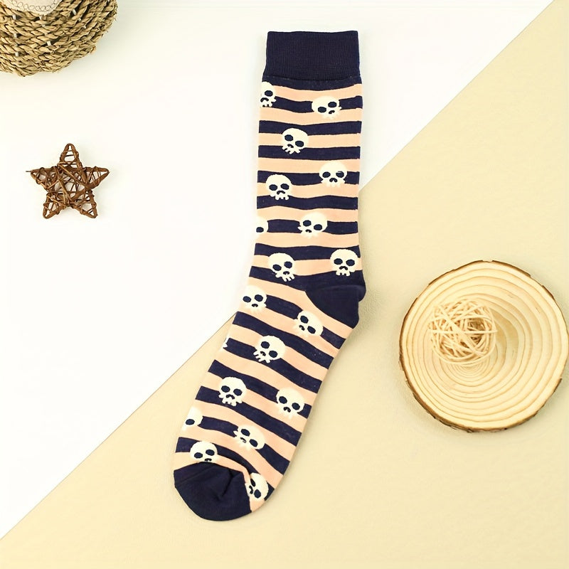 3 Pairs Skull Print Socks Halloween Mid Tube Stockings & Hosiery