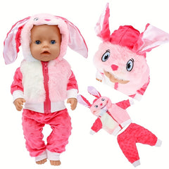 Easter Bunny Costume 2-Piece Set Pink Hoodie & Pants for 18" Dolls