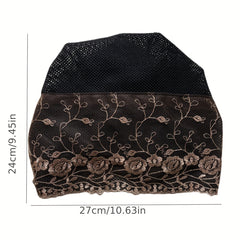Vintage Lace Flower Embroidery Turban Cap Mesh Hijab Head Scarf
