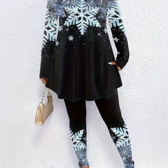 Women's Plus Snowflake Print Long Sleeve Top & Pants Set