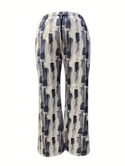  Allover Print Drawstring Wide Leg Trousers