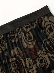  Rose Print Pleated Skirt