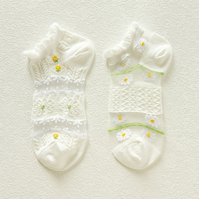 Floral Mesh & Ruffle Trim Ankle Socks Women's Stockings