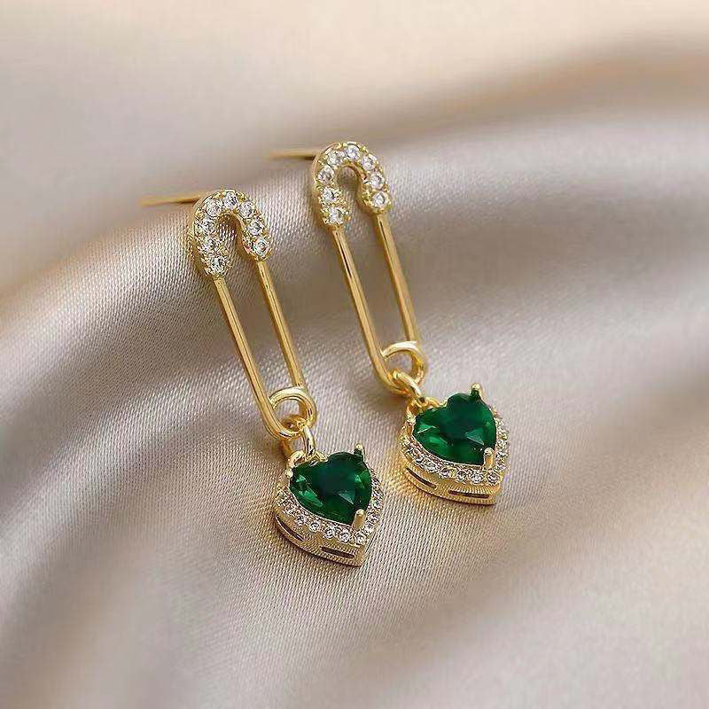 925 Silver Needle Zircon Green Crystal Earrings