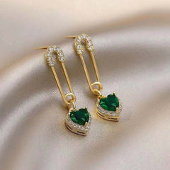925 Silver Needle Zircon Green Crystal Earrings