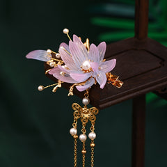 Vintage Flower Leaf Tassel Hairpin Barrette Chinese Style Hanfu Hair Accessory
