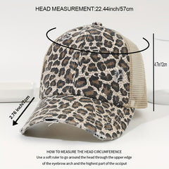 Leopard Print Ponytail Baseball Cap Mesh Trucker Hat