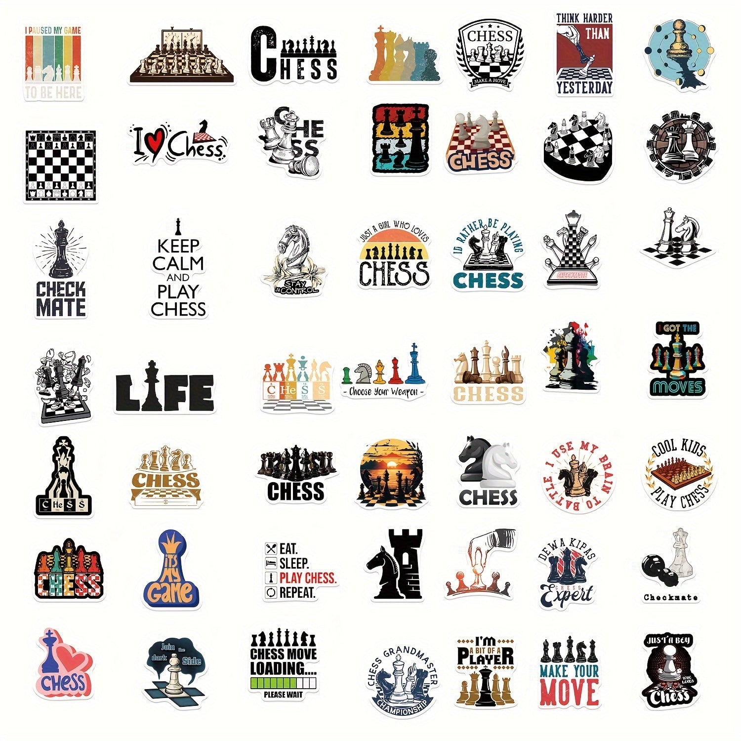 50pcs Cartoon Chess Game Series Stickers for Laptop Helmet Water Cup Decoration