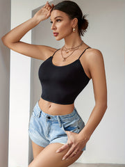 Solid Cami Crop Top Crew Neck Cut Out Top