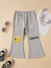 Girls Smile & Face Print Flared Trousers