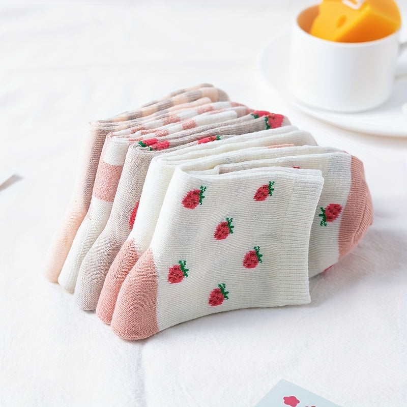 5 Pairs Strawberry Print Socks Mid Tube Women's Stockings