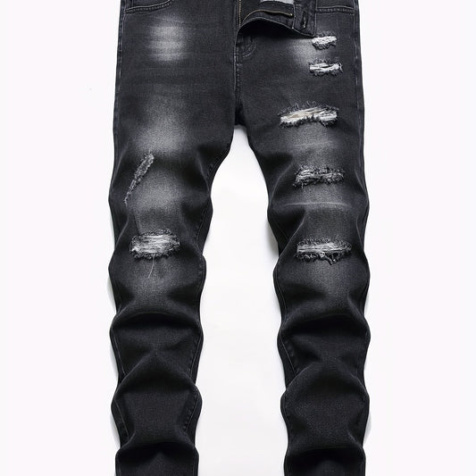 Ripped Cotton Slim Fit Stretch Jeans Mens Denim Pants