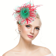 Mesh Flower Head Piece With Clip Faux Feather Fascinator
