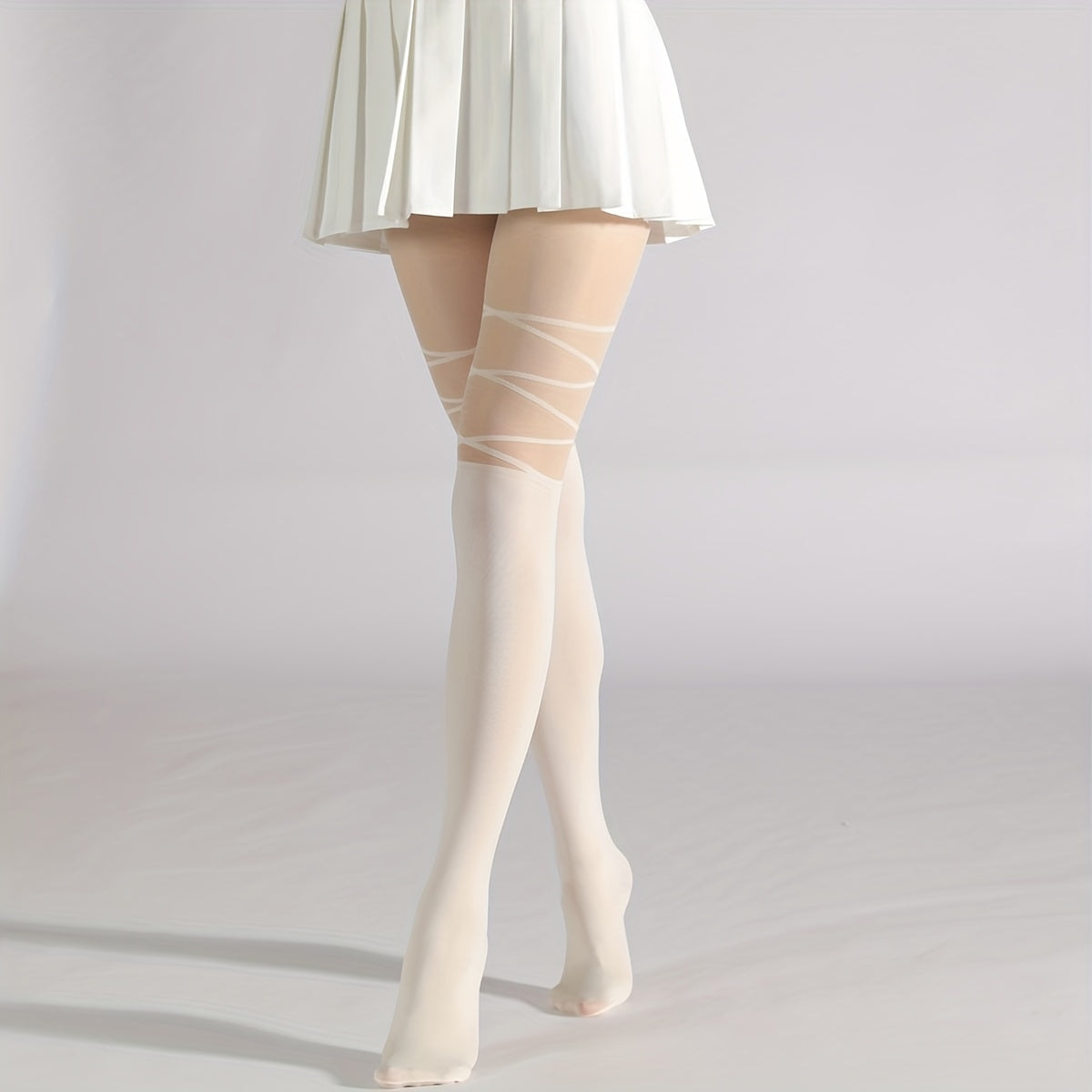 Criss Cross Pattern Pantyhose High Waist Slim Footed Stockings
