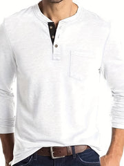 Men's Solid Long Sleeve Button T-shirt for Autumn