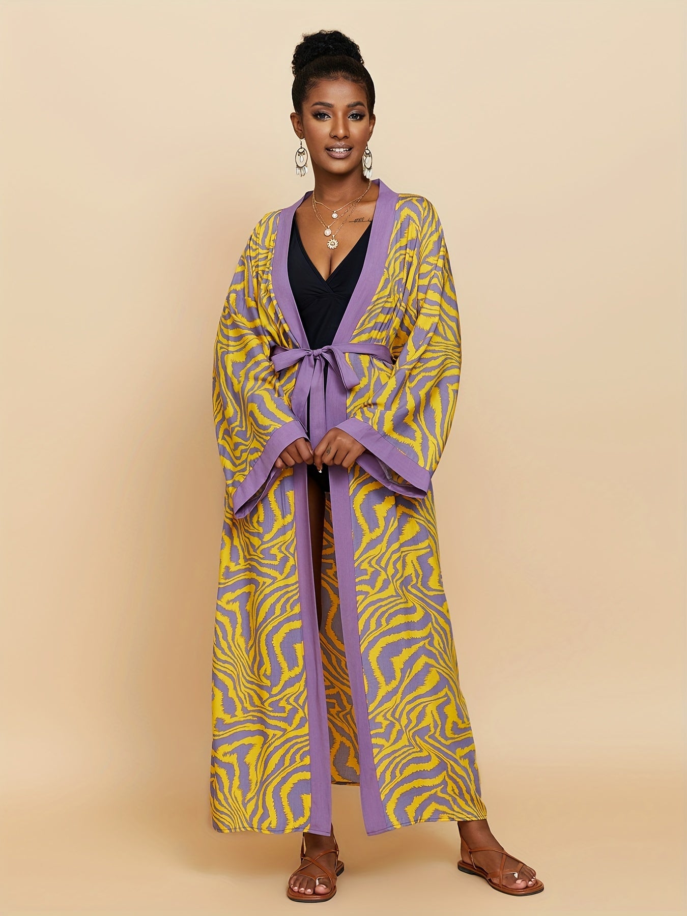  Print Long Sleeve Cover Up Robe