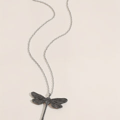 Vintage Dragonfly Pendant Moonstone Necklace Animal Jewelry