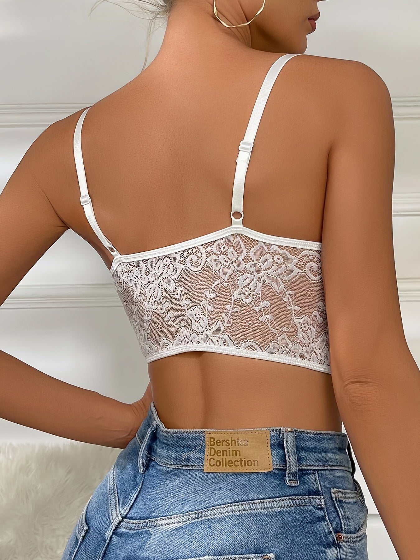 Floral Lace Cami Bra Semi Sheer Tank Crop Top