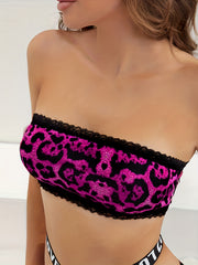 Leopard Strapless Bra Lace Trim Women's Lingerie