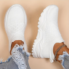 Women's Knitted Textured Running Shoes Lightweight Slip On Casual Sneakers
