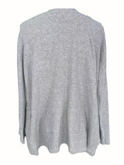  Casual Cardigan Women's Plus Solid Long Sleeve Waterfall Collar