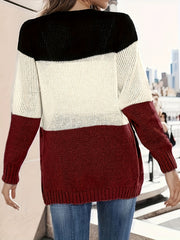 Block Knit Cardigan Button Front Casual Long Sleeve Sweater
