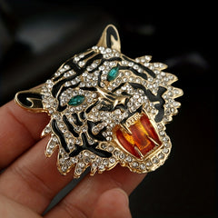 Rhinestone Tiger Head Brooch Men's Party Casual Gift