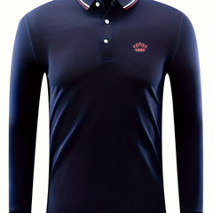 Men's Crown Print Polo Shirt Casual Long Sleeve Shirt