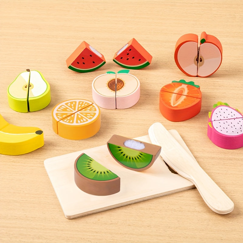Wooden Play Kitchen Cutting Set Toy Realistic Food