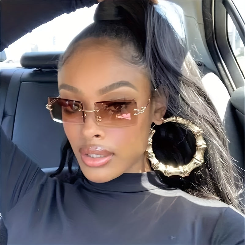 Square Gradient Lens Sunglasses Mod Metal Hollow Temple Glasses