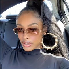 Square Gradient Lens Sunglasses Mod Metal Hollow Temple Glasses