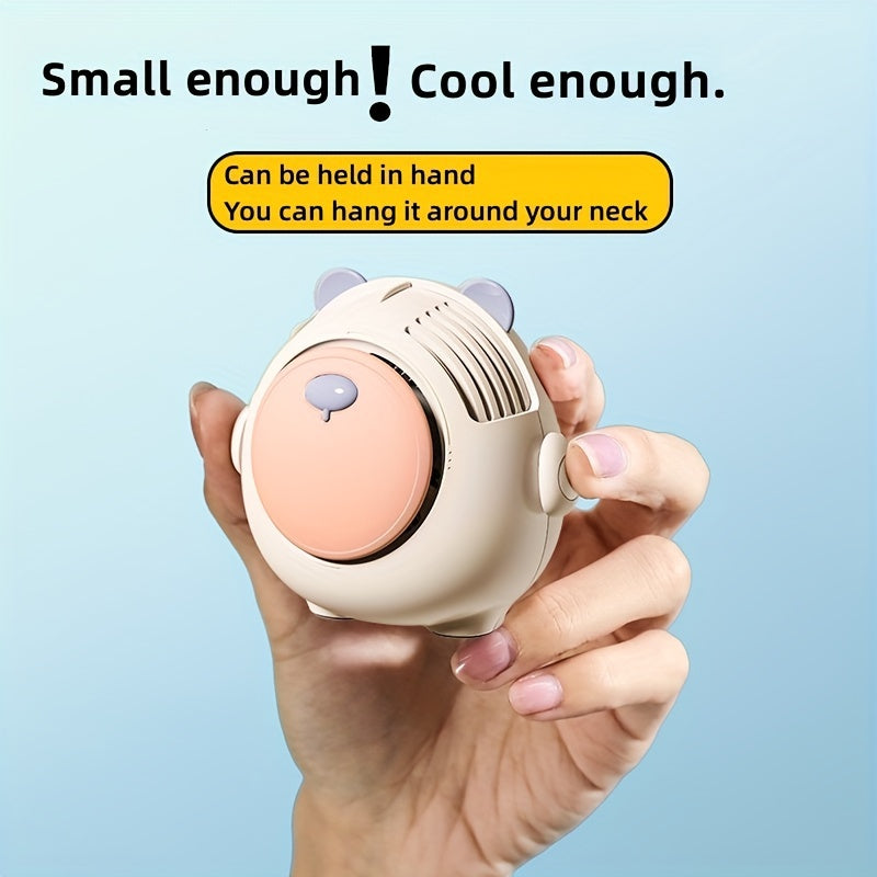 Summer Hanging Neck Fan Fat Bear Mute Cartoon Handheld Usb Mini Fan