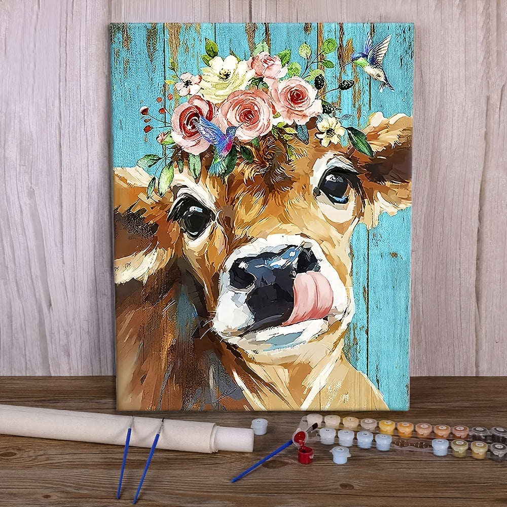 Flower And Cow Painting By Numbers Acrylic Kit