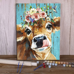 Flower And Cow Painting By Numbers Acrylic Kit