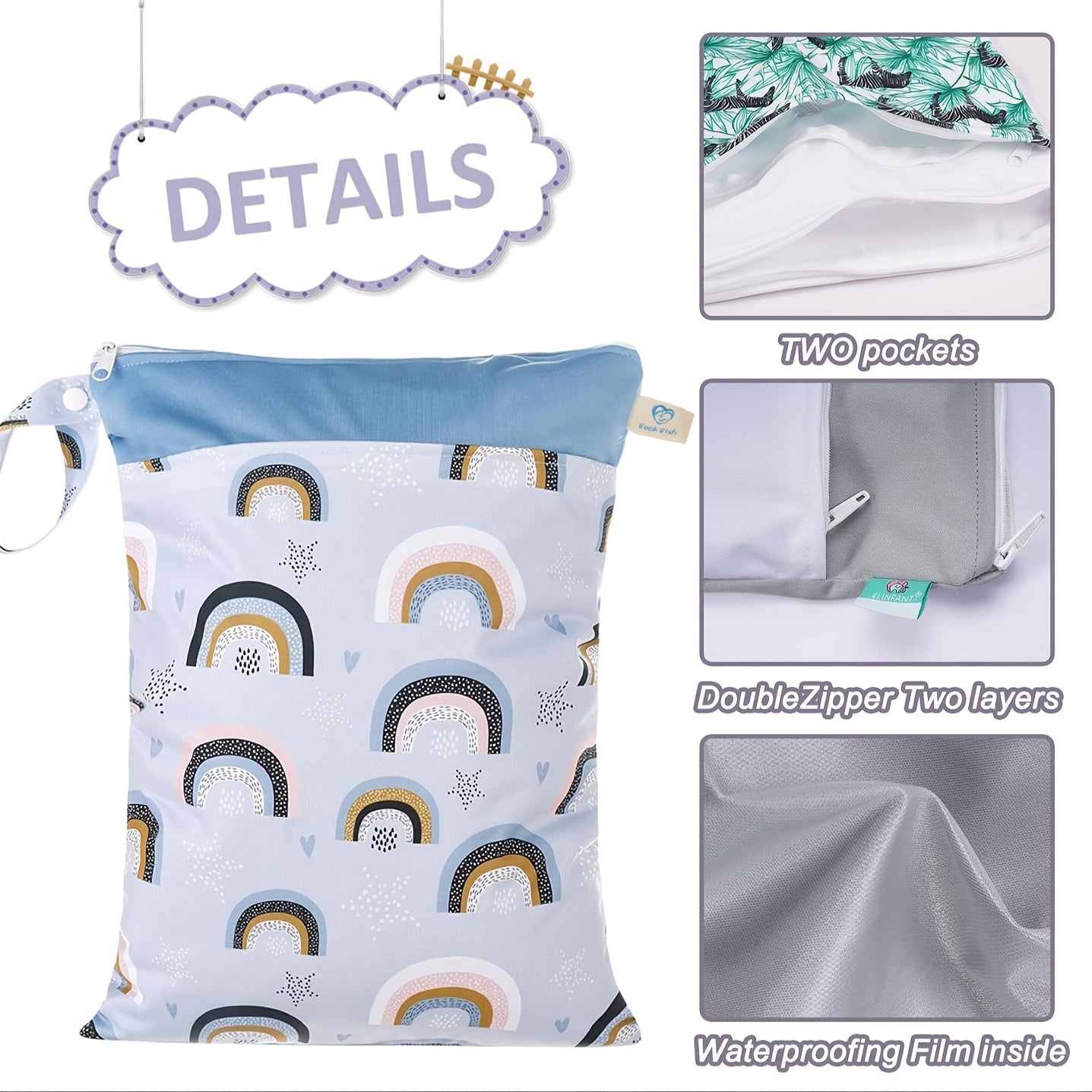 Wet Dry Bag Baby Cloth Diaper Nappy Washable Watercolor Animals