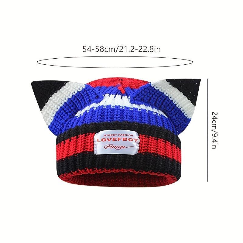 Y2K Block Knitted Beanie Pig Ears Warm Skull Cap Unisex Hip Hop