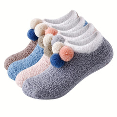 Pompom Decor Plush Socks Soft & Cozy Low Cut Ankle Socks