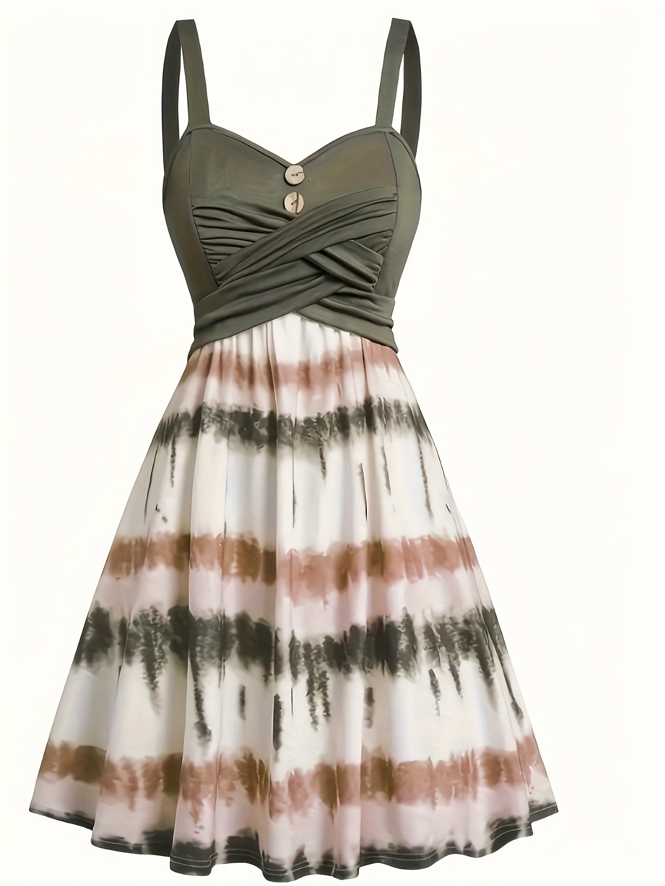 Colorblock Tie Dye V Neck A line Cami Dress