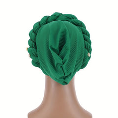 Green Twisted Braided Turban Cap Head Wrap Elastic Hijab Women Chemo Hats