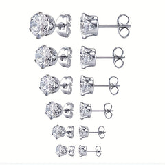 Men's Stainless Steel Claw Stud Earrings with Zircon 3mm 8mm